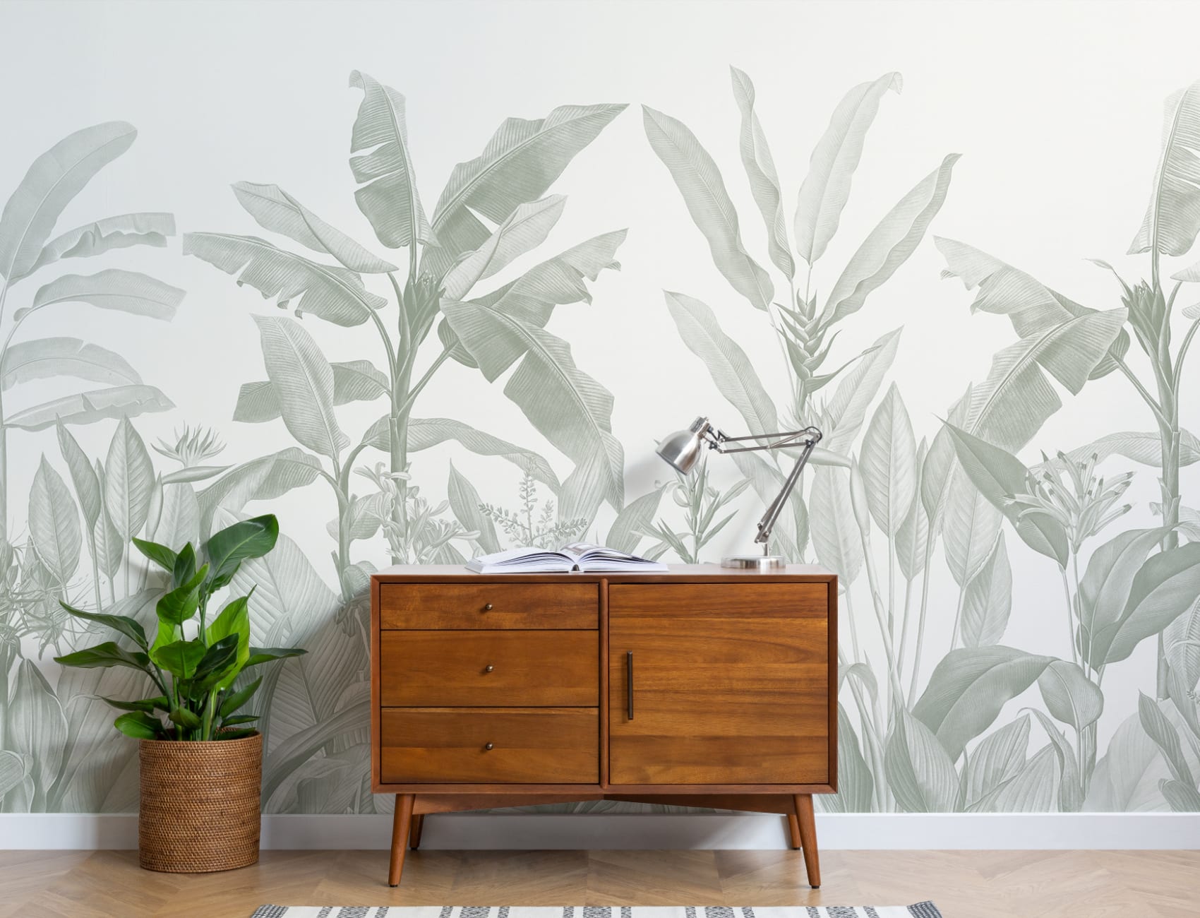 Sage Green Vintage Tropical Mural