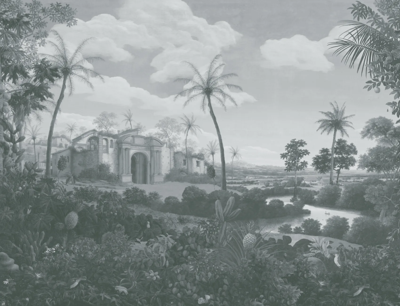 Blue Frans Post Landscape Painting Mural