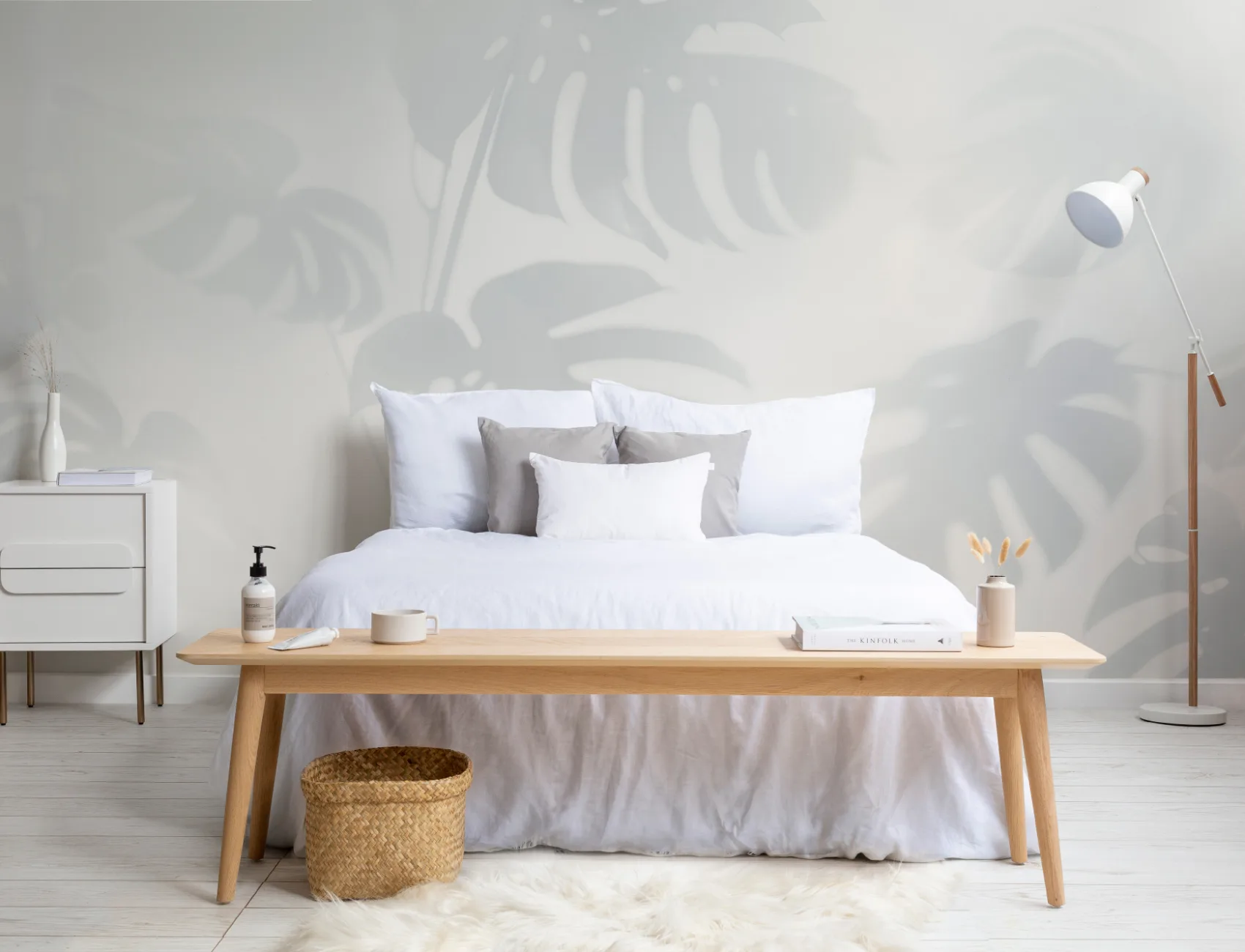 Blue Monstera Leaf Shadow Mural