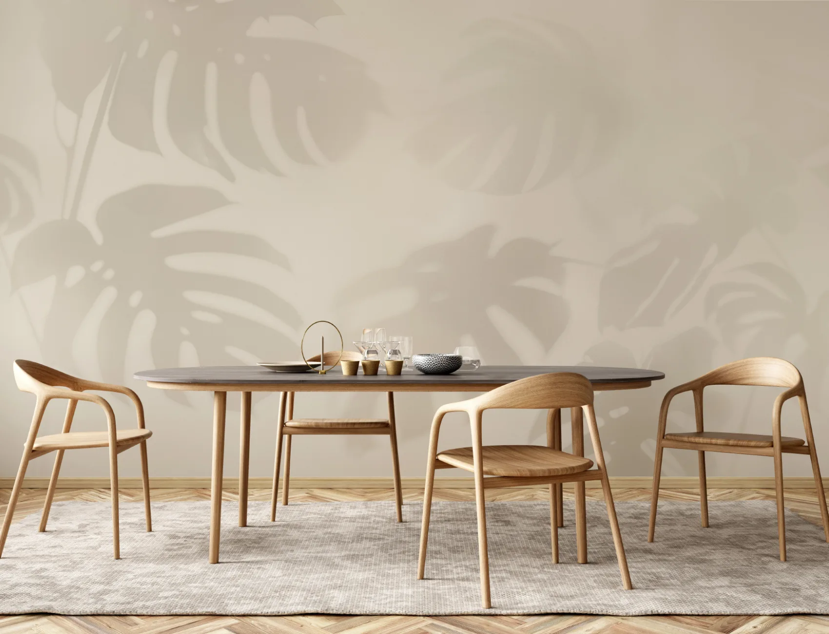 Mural de sombras de folhas de Monstera neutro