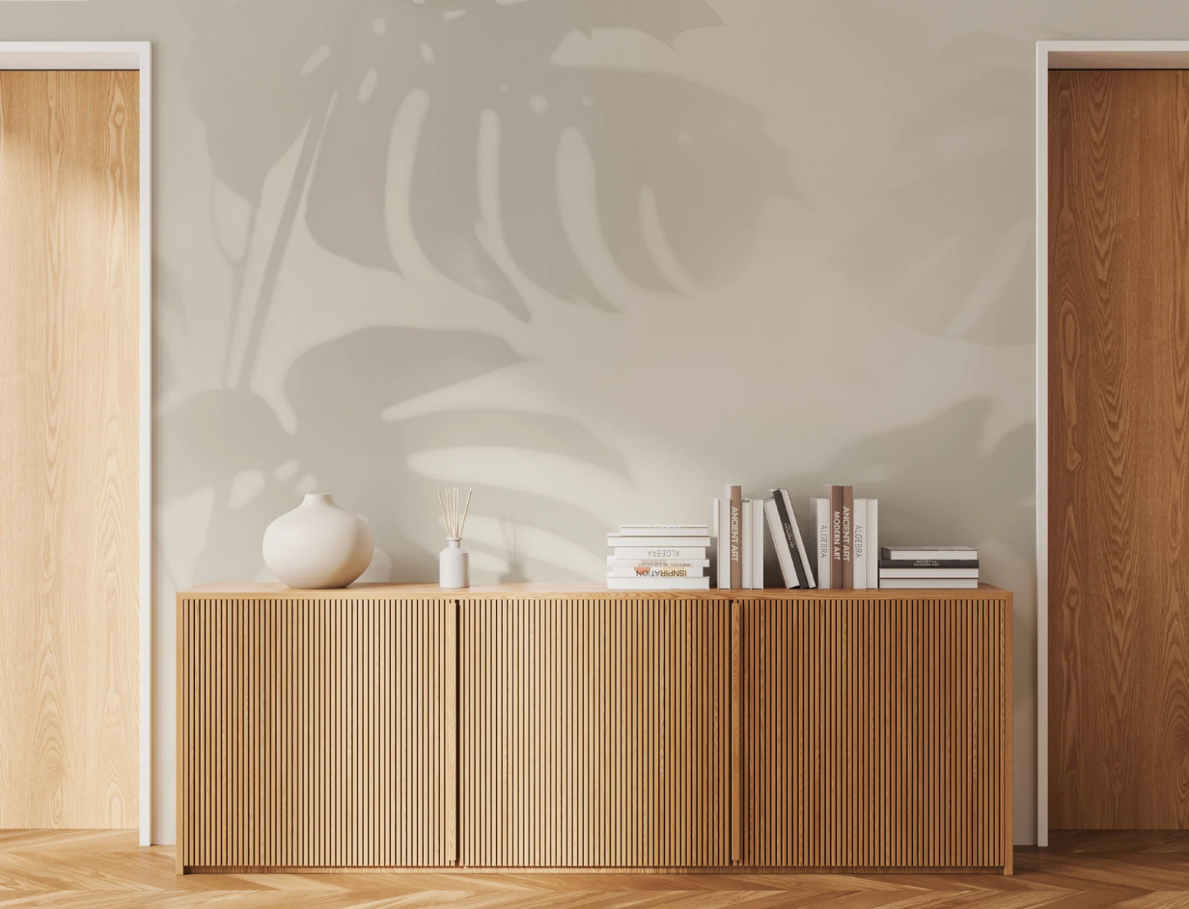 Mural de sombras de folhas de Monstera neutro