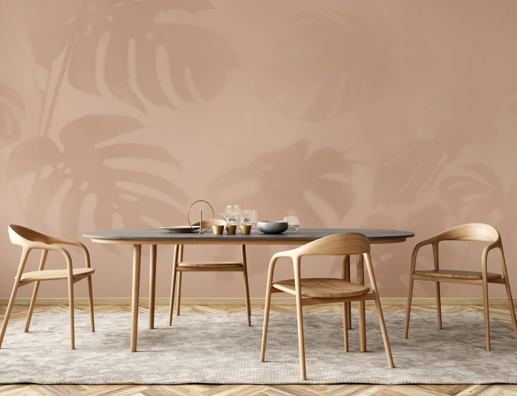 Rosa Monstera Blad Skygge tapet
