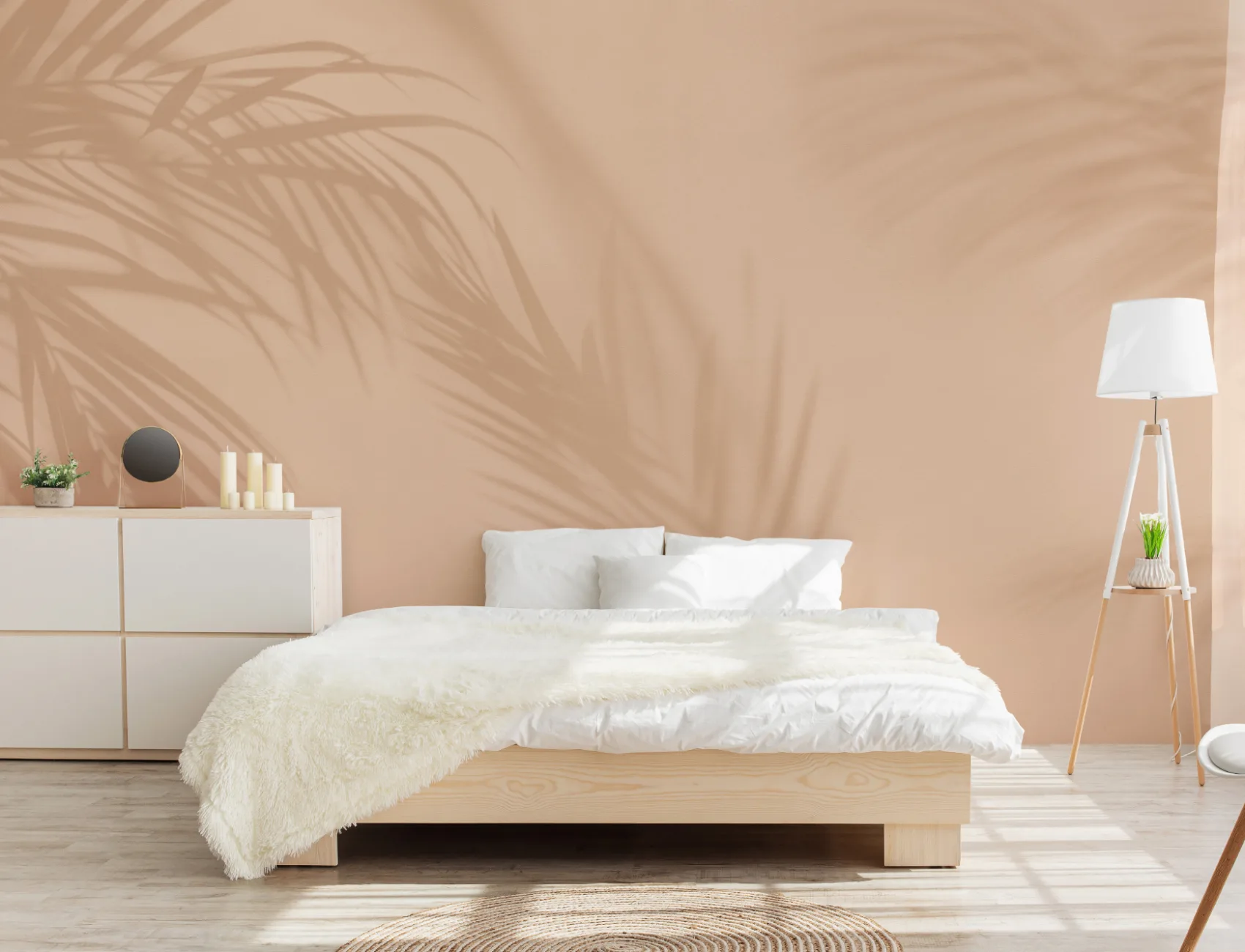 Peach Palm Leaf Shadow Mural