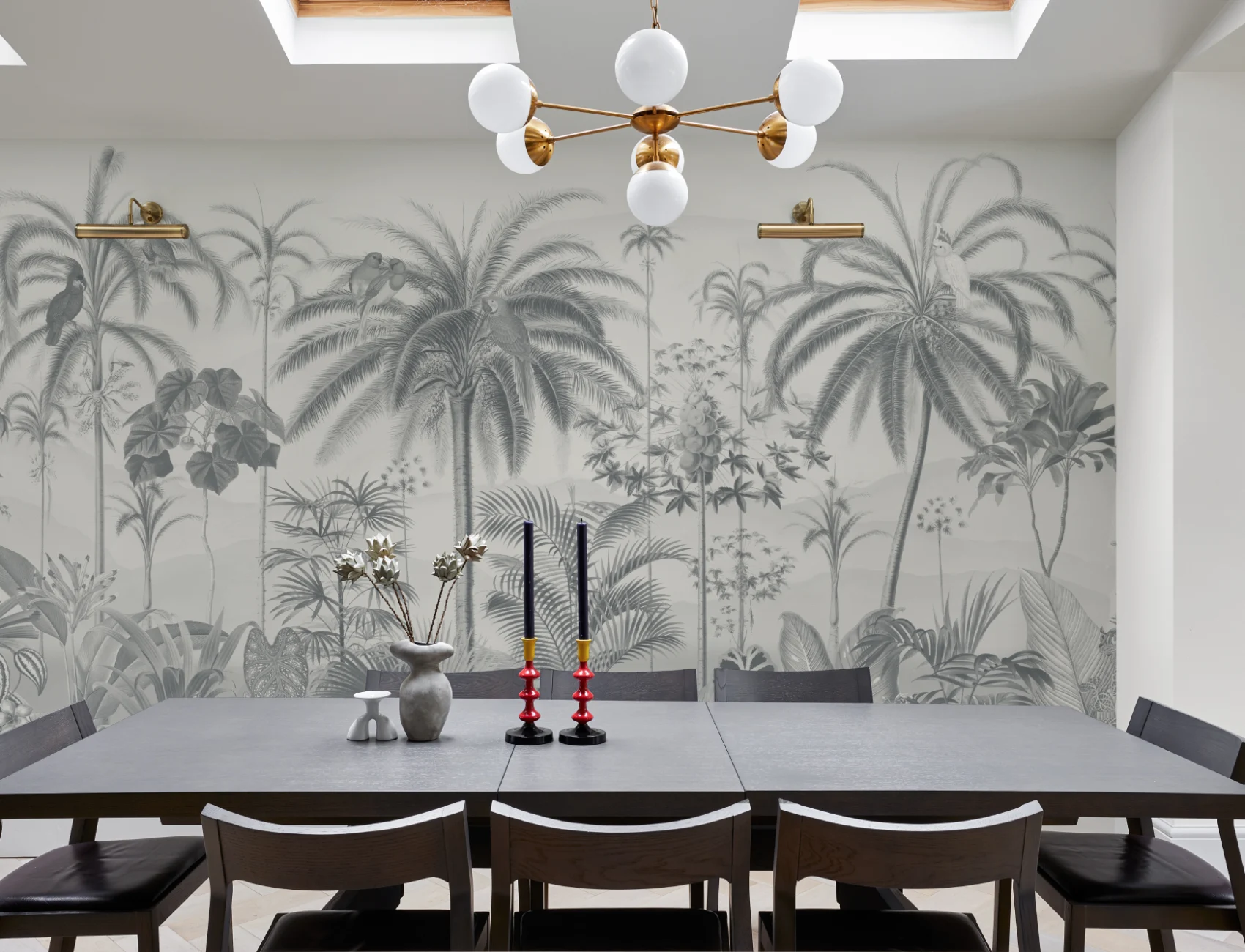 Albastru ilustrat tropical botanic murale