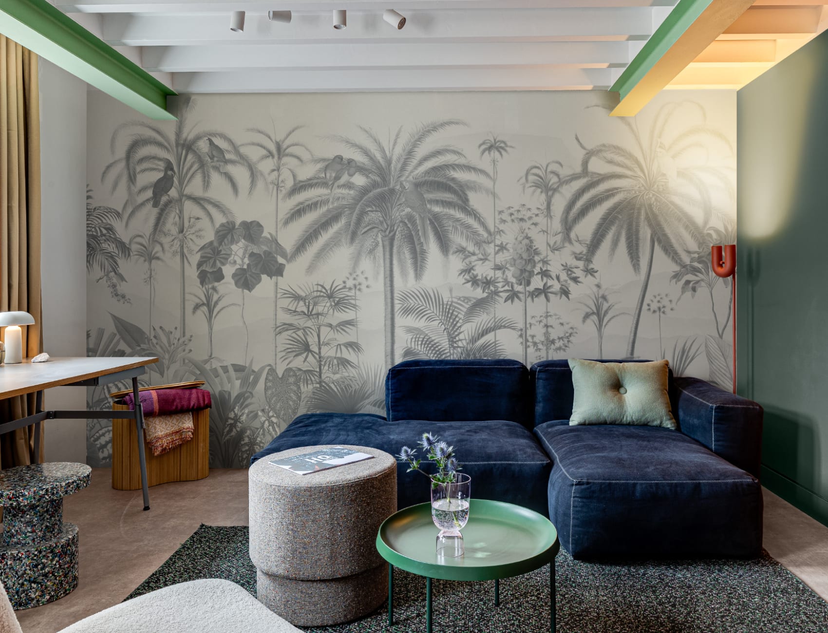 Albastru ilustrat tropical botanic murale