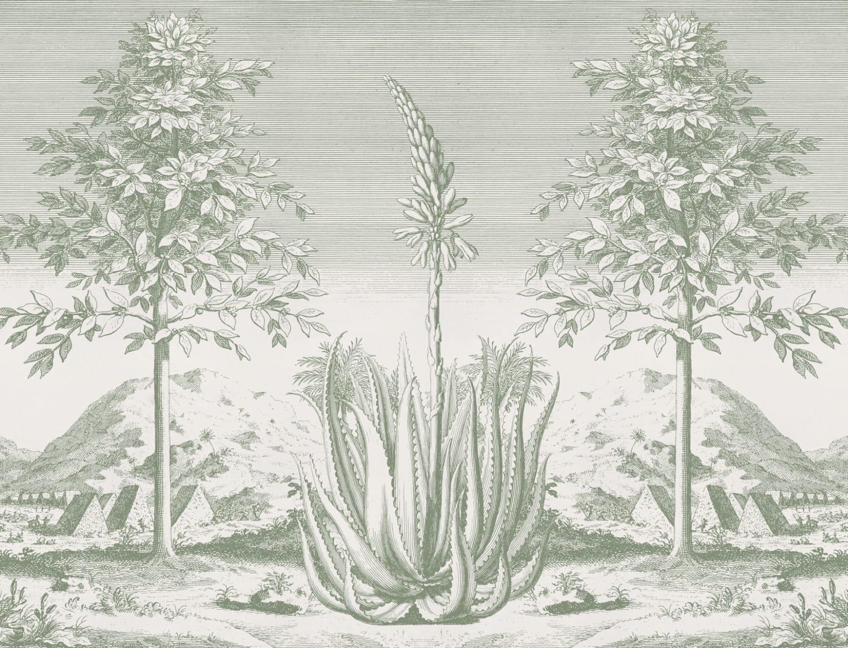 Green Aloe Vera Botanical Mural