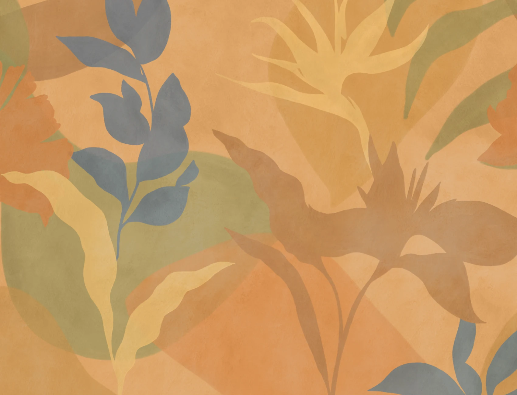 Papier peint panoramique de feuillage tropical abstrait orange