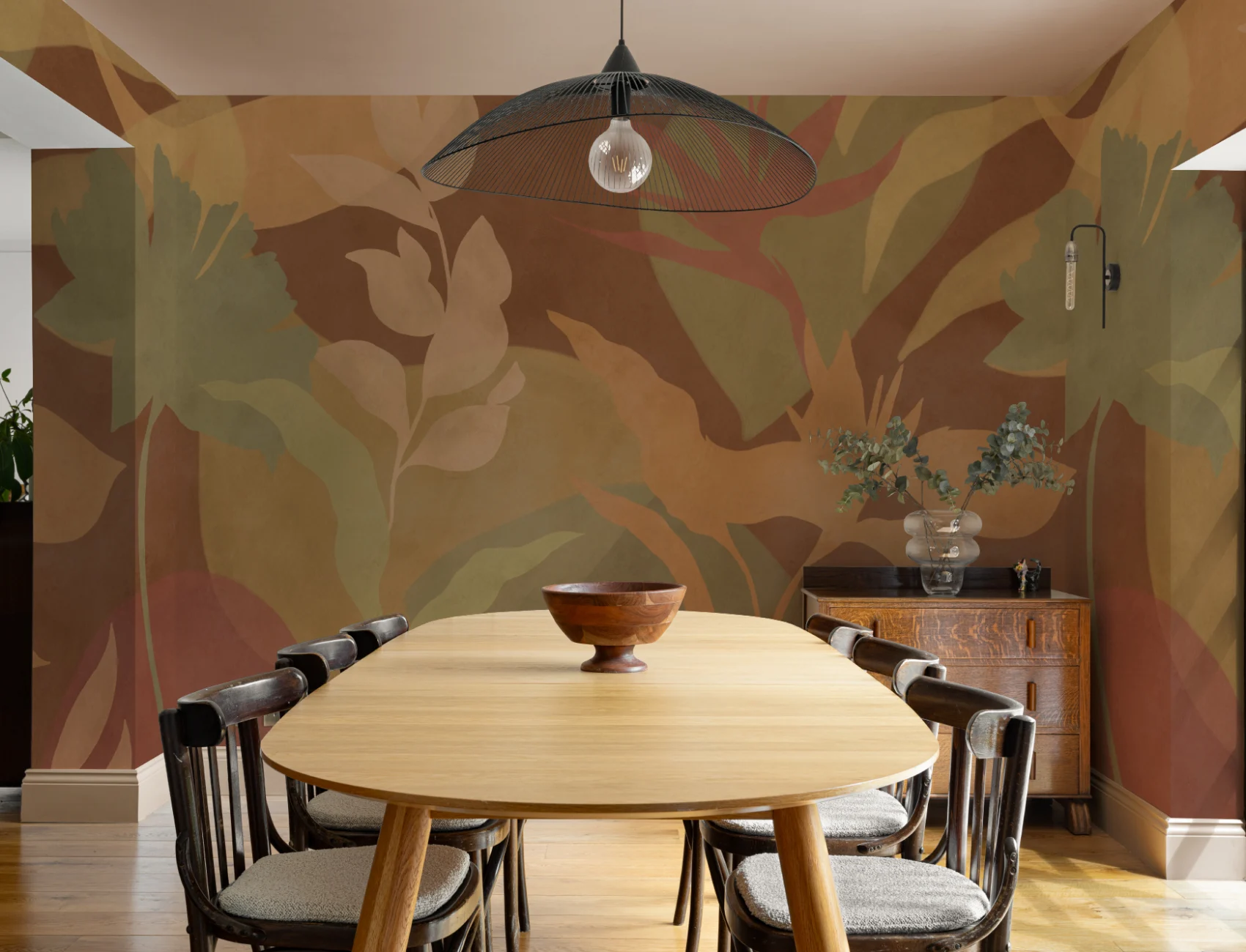Brown Abstract Tropical Foliage Mural