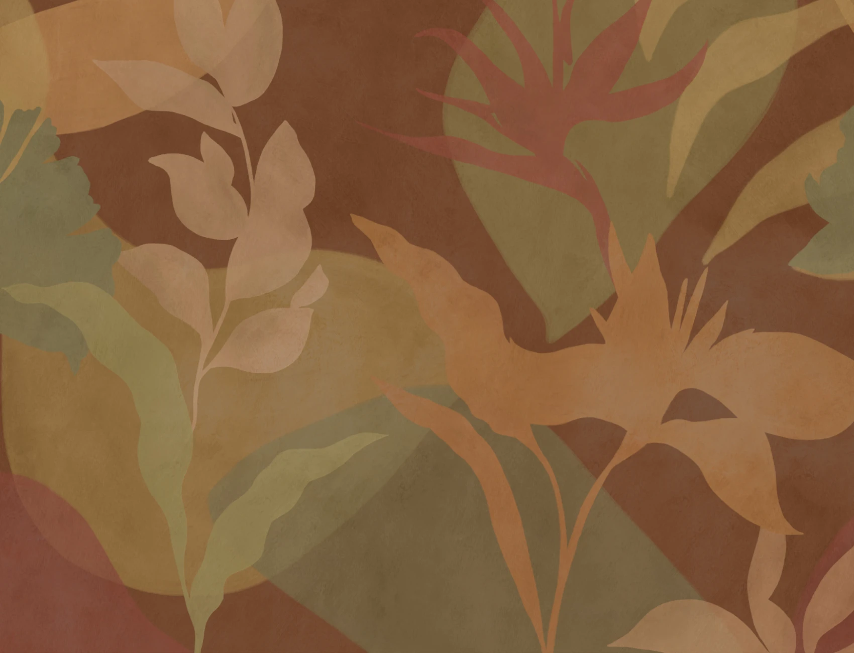 Brown Abstract Tropical Foliage Mural
