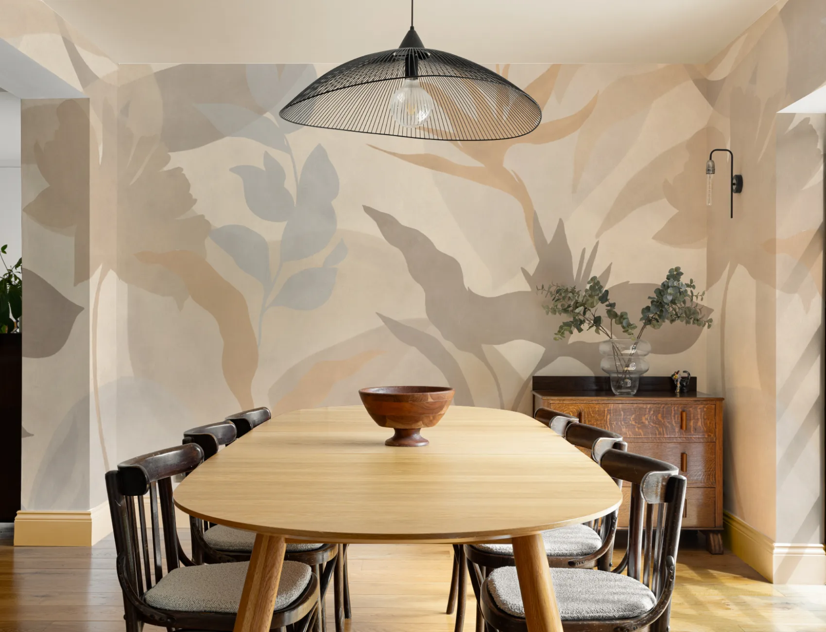 Neutral Abstract Tropical Foliage Mural