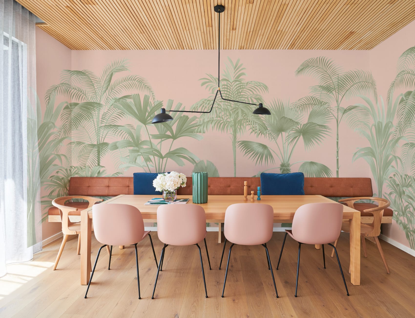 Pink Vintage Tropical Palm Tree Mural