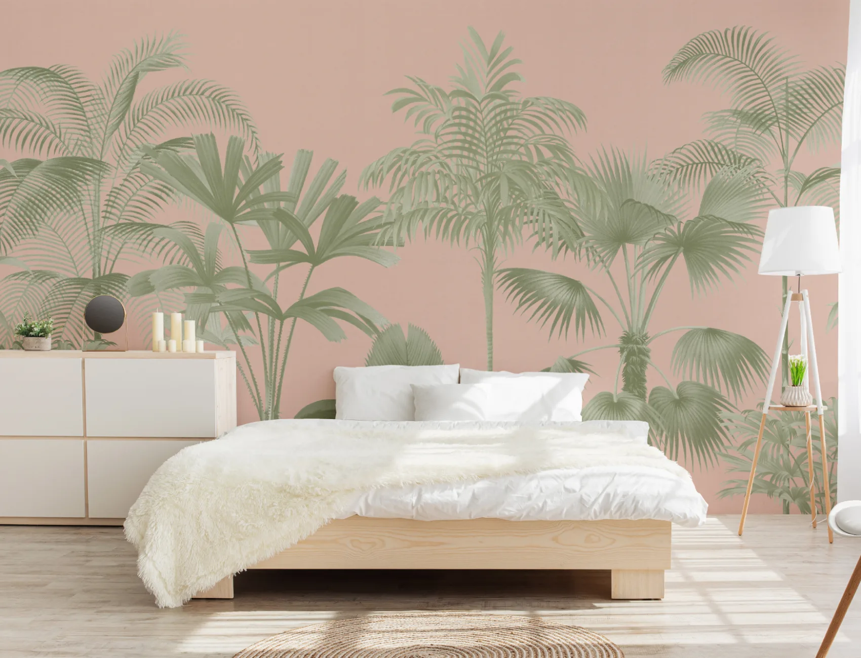 Pink Vintage Tropical Palm Tree Mural