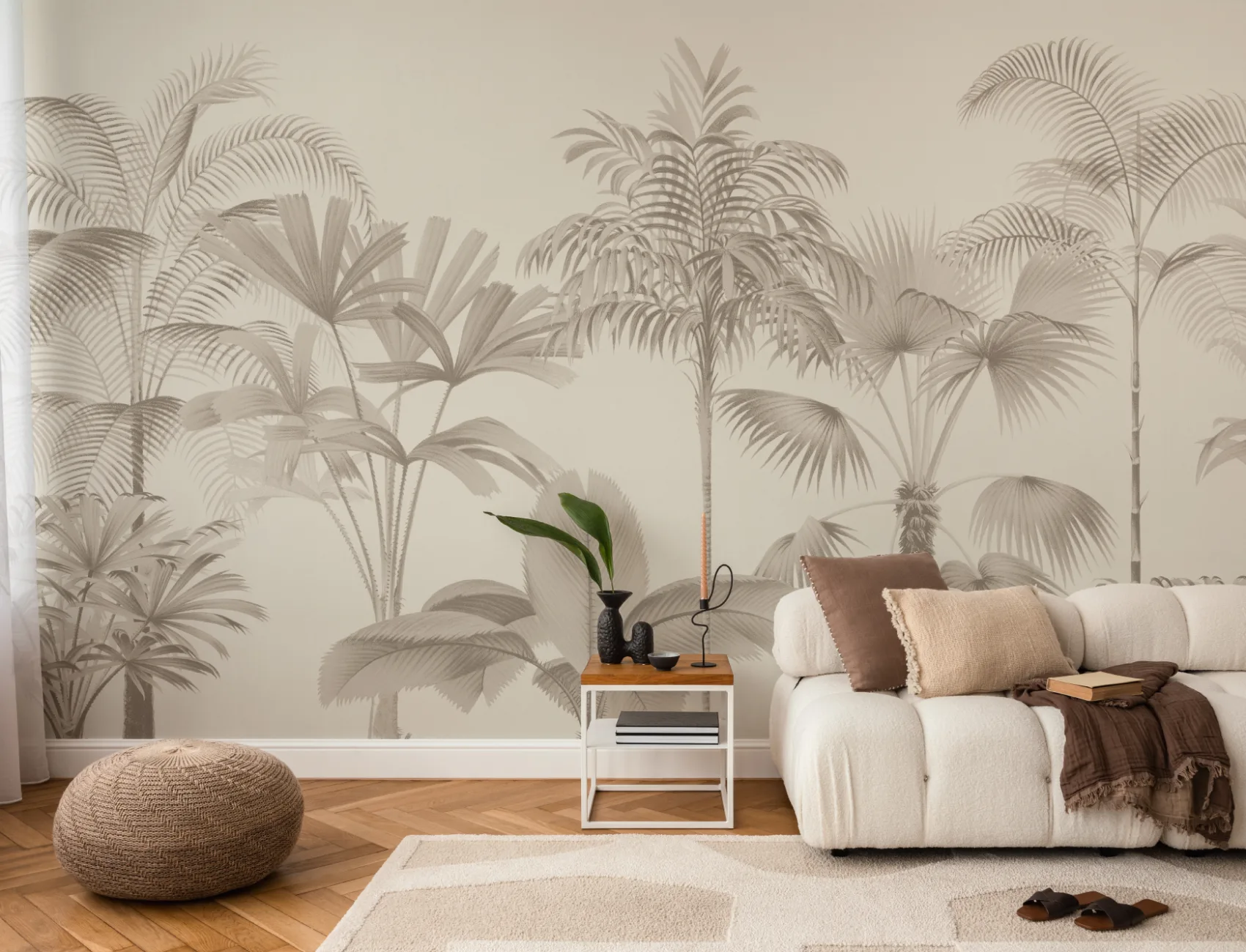 Neutral Vintage Tropical Palm Tree Mural