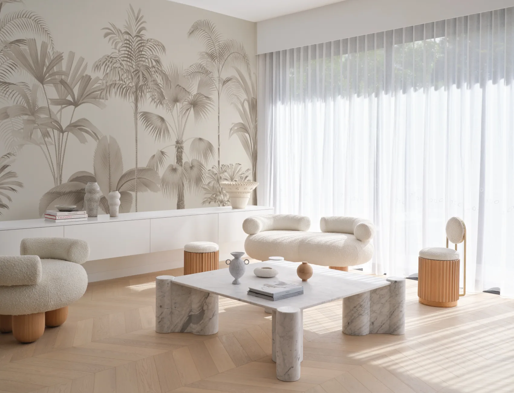 Neutral Vintage Tropical Palm Tree Mural