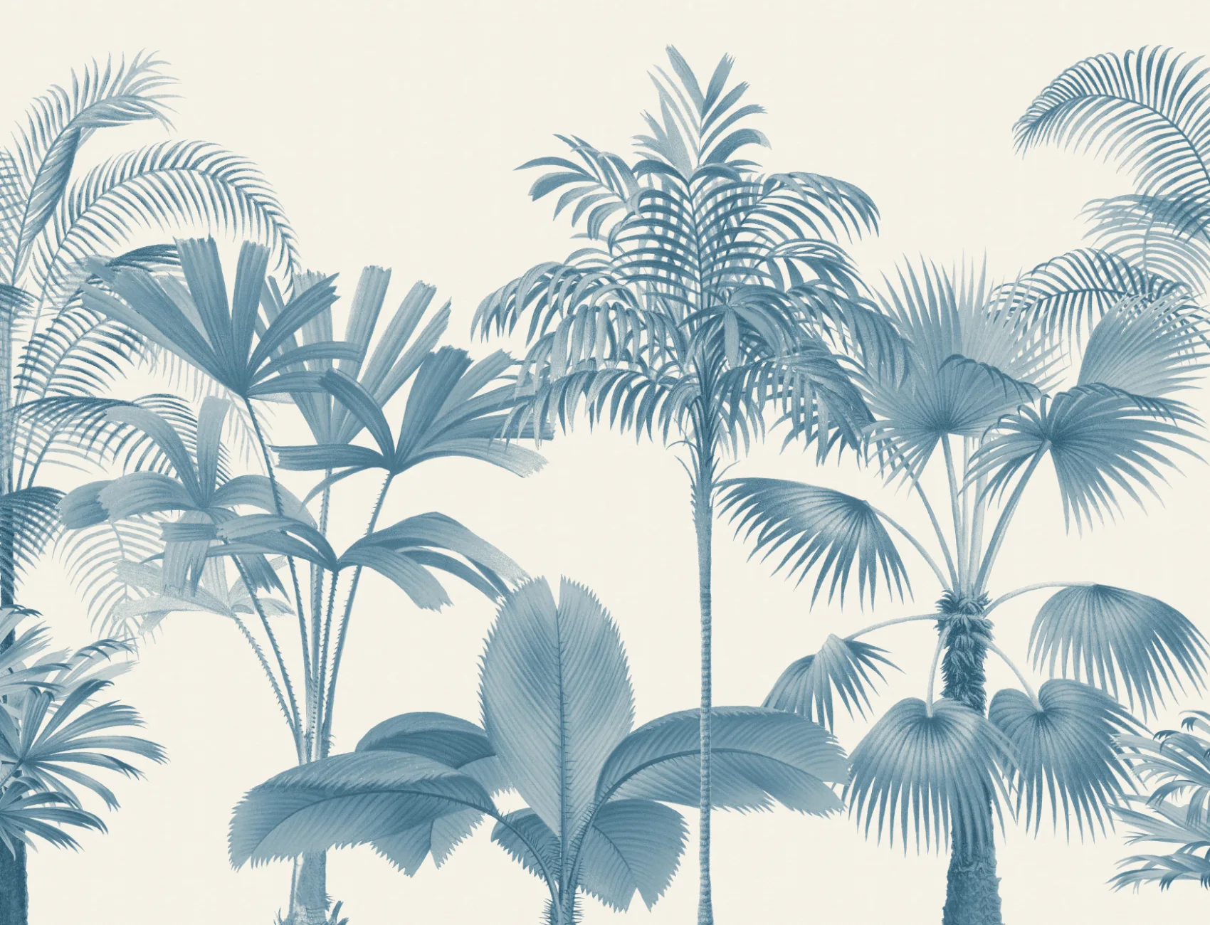 Papier peint panoramique palmier tropical vintage bleu
