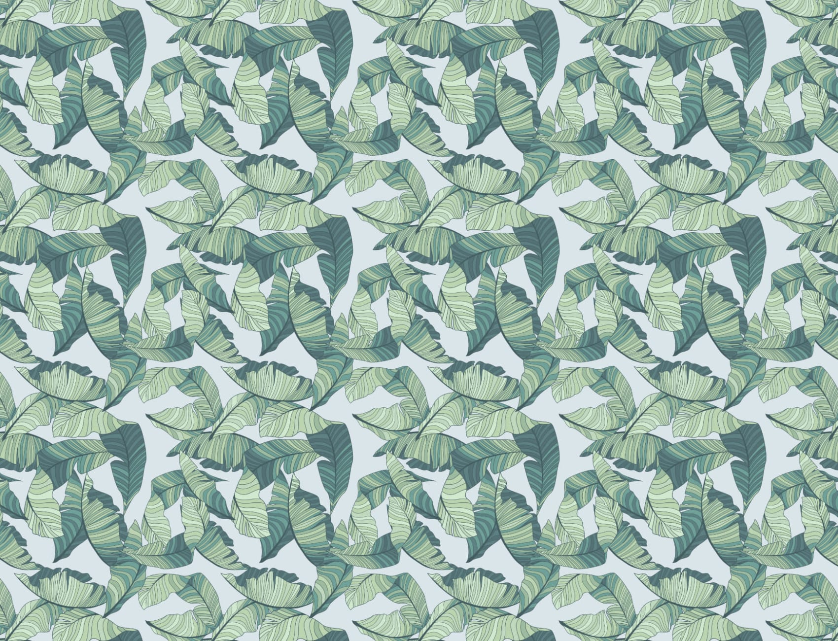 Papier Peint Panoramique Feuilles Tropicales Bleues et Vertes