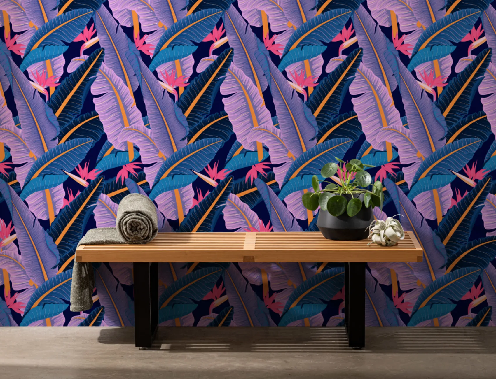 Blue Banana Leaf Pattern Tropical Wallpaper Mural