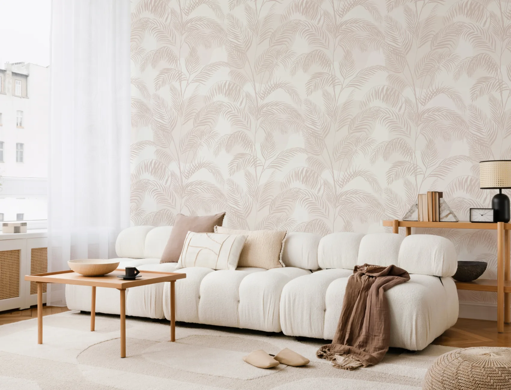 Pastel Pink Inky Tropical Pattern Wallpaper Mural