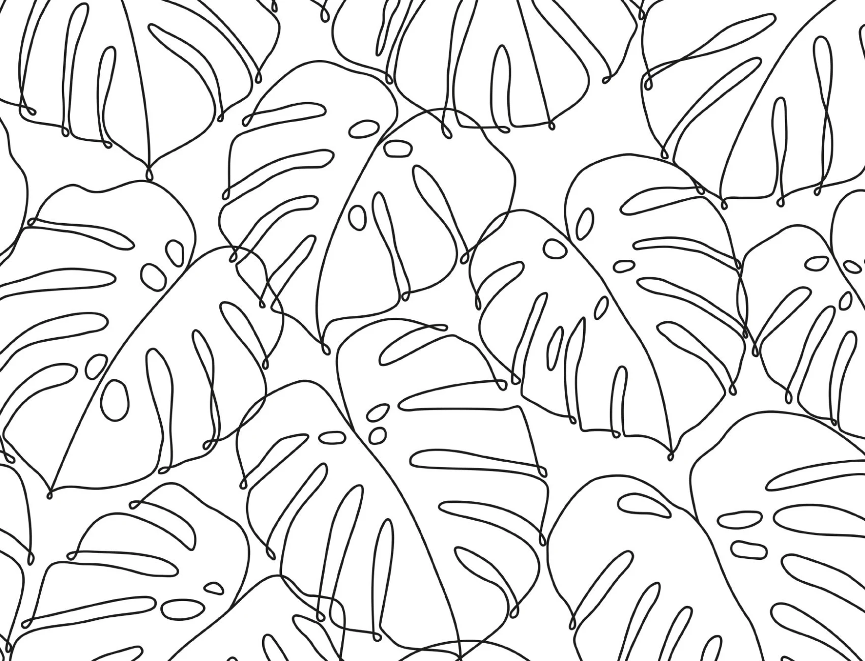 Black & White Minimal Monstera Leaf Repeat Pattern Wallpaper