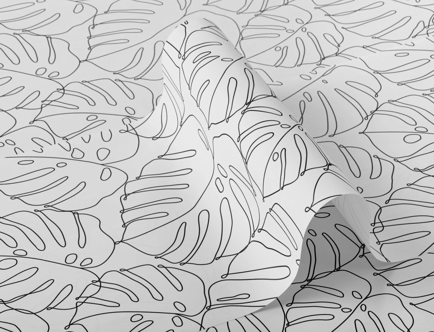 Black & White Minimal Monstera Leaf Repeat Pattern Wallpaper