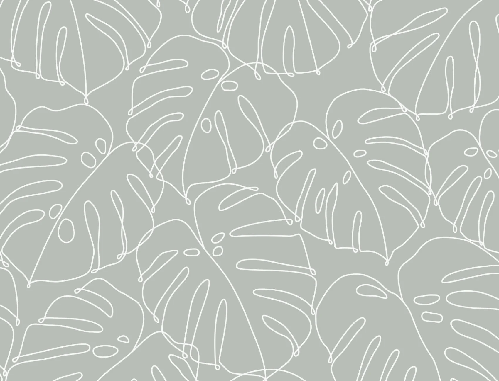 Green Monstera Leaf Line Drawing Repeat Pattern Wallpaper