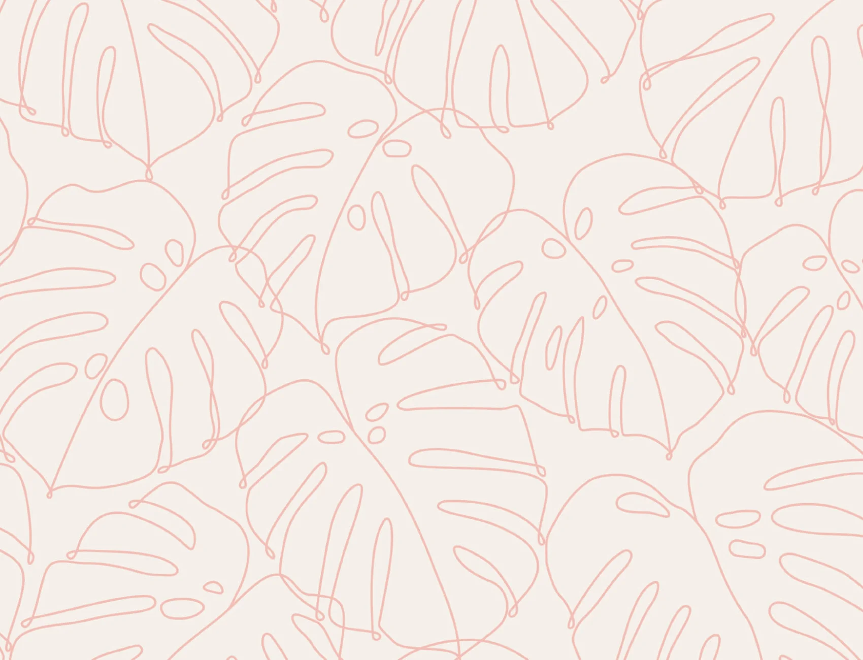 Pink Monstera Leaf Line Drawing Repeat Pattern Wallpaper
