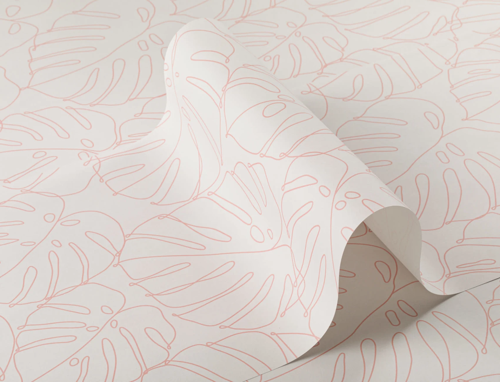 Pink Monstera Leaf Line Drawing Repeat Pattern Wallpaper