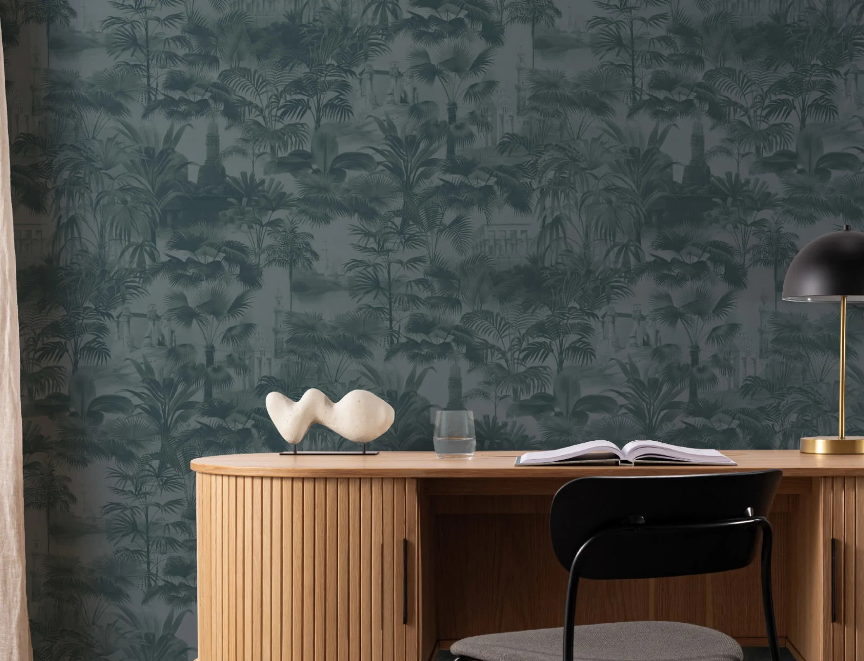Blue Vintage Tropical Jungle Wallpaper