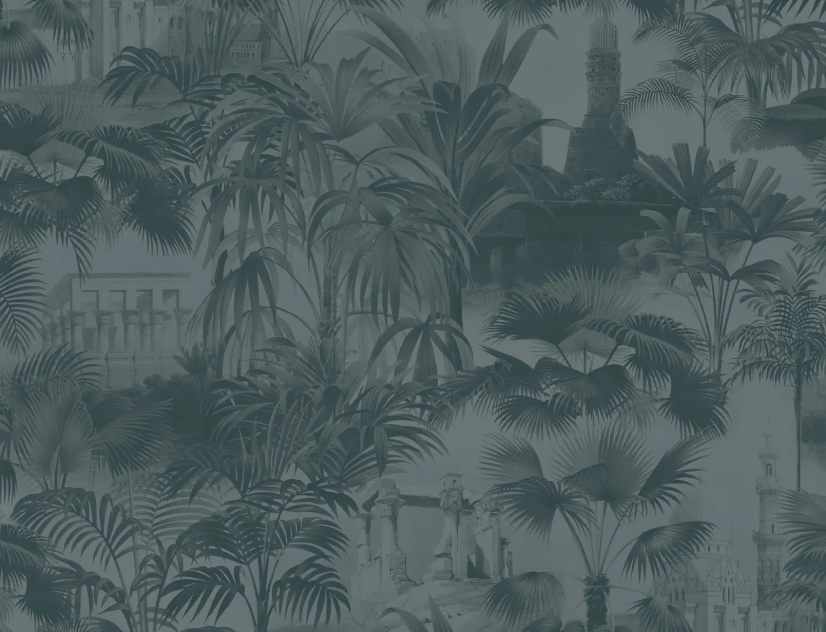 Blue Vintage Tropical Jungle Wallpaper