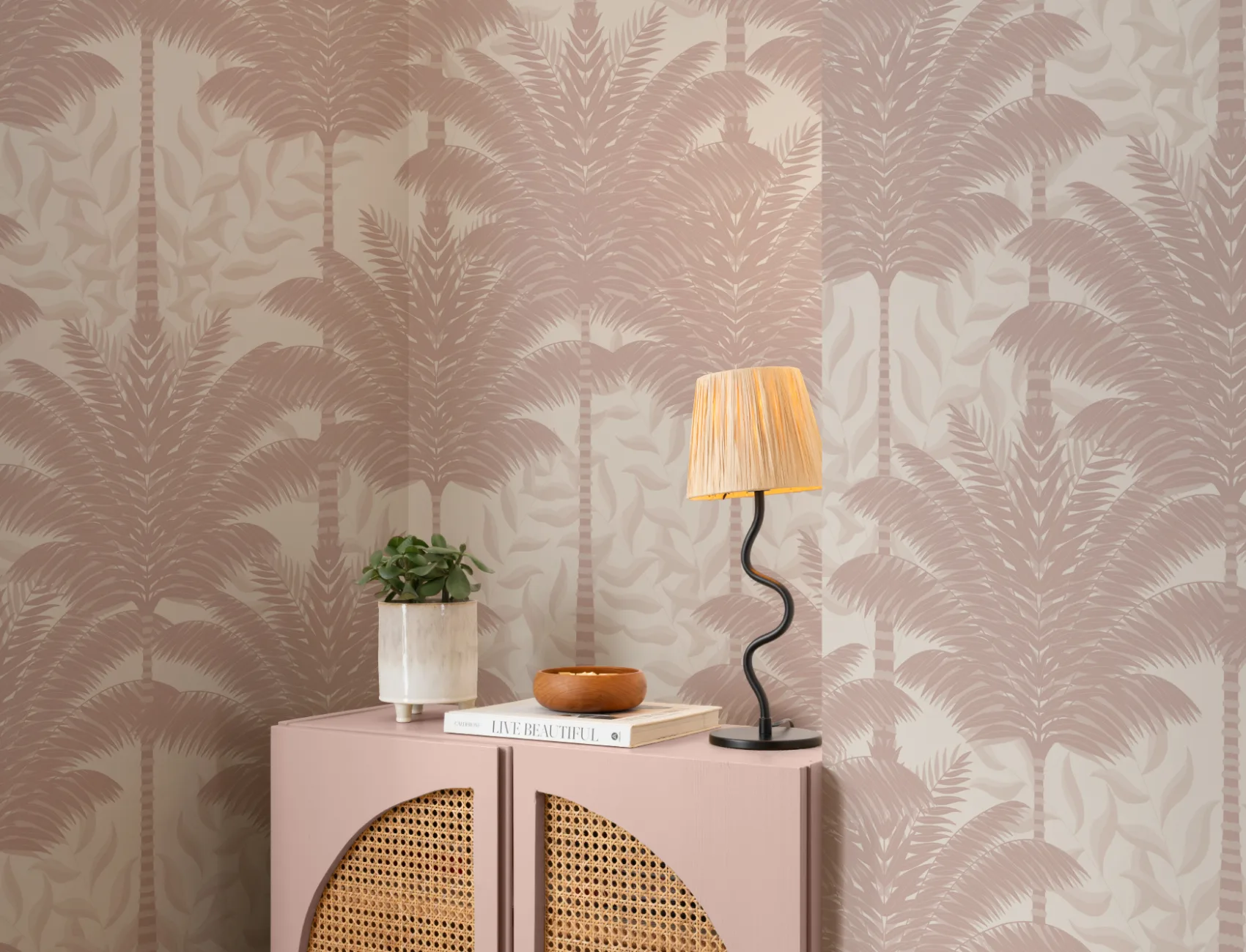Panoramique palmiers art déco en rose