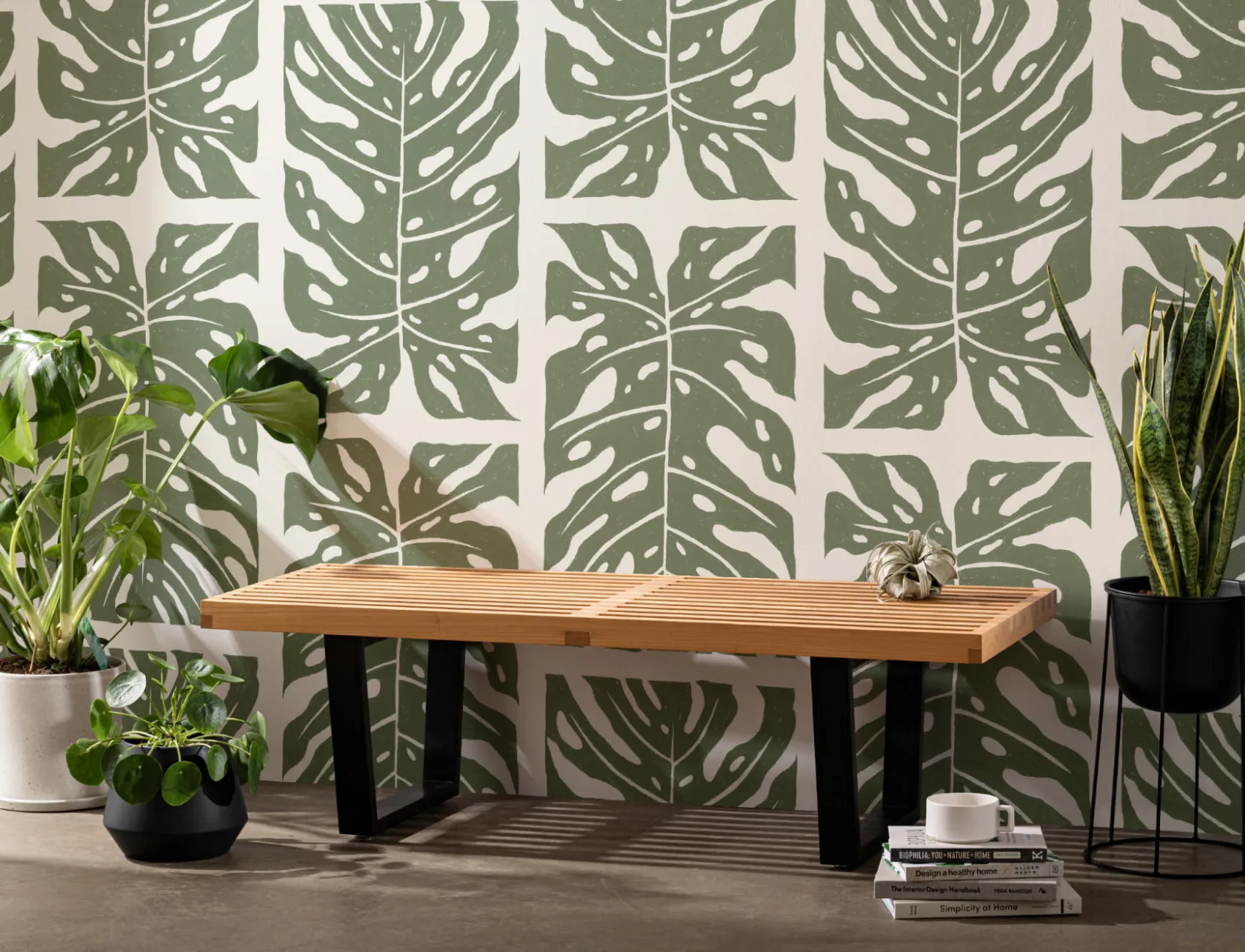 Green Repeat Tiled Monstera Leaf Wallpaper Mural