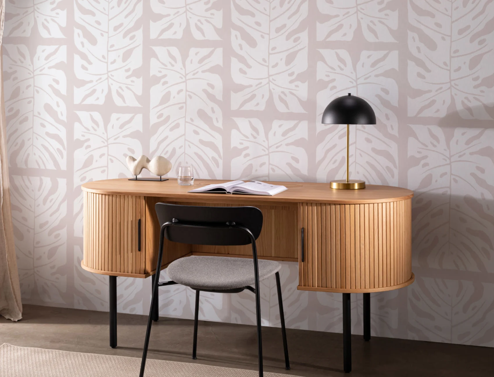 Beige Repeat Tiled Monstera Leaf Wallpaper Mural