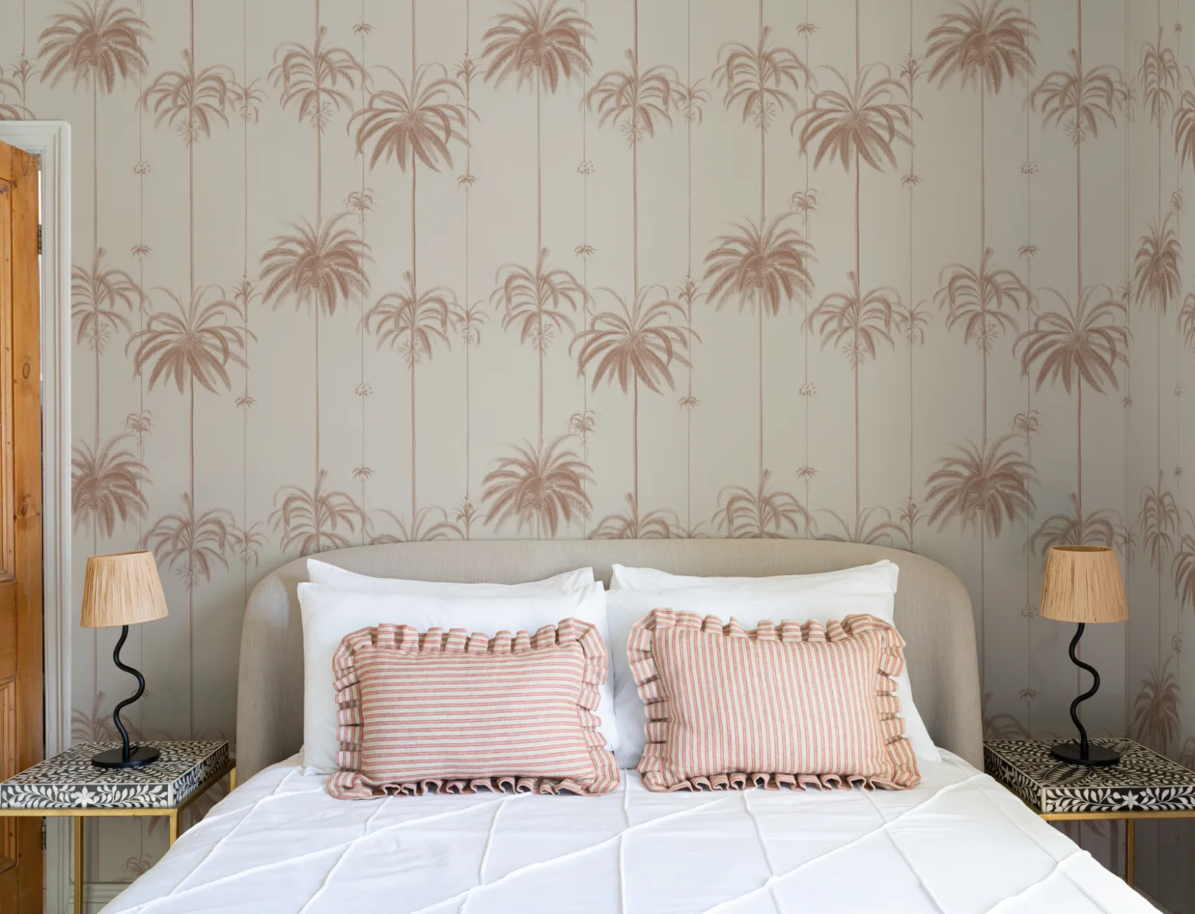 Pink Striped Tropical Palms Wallpaper