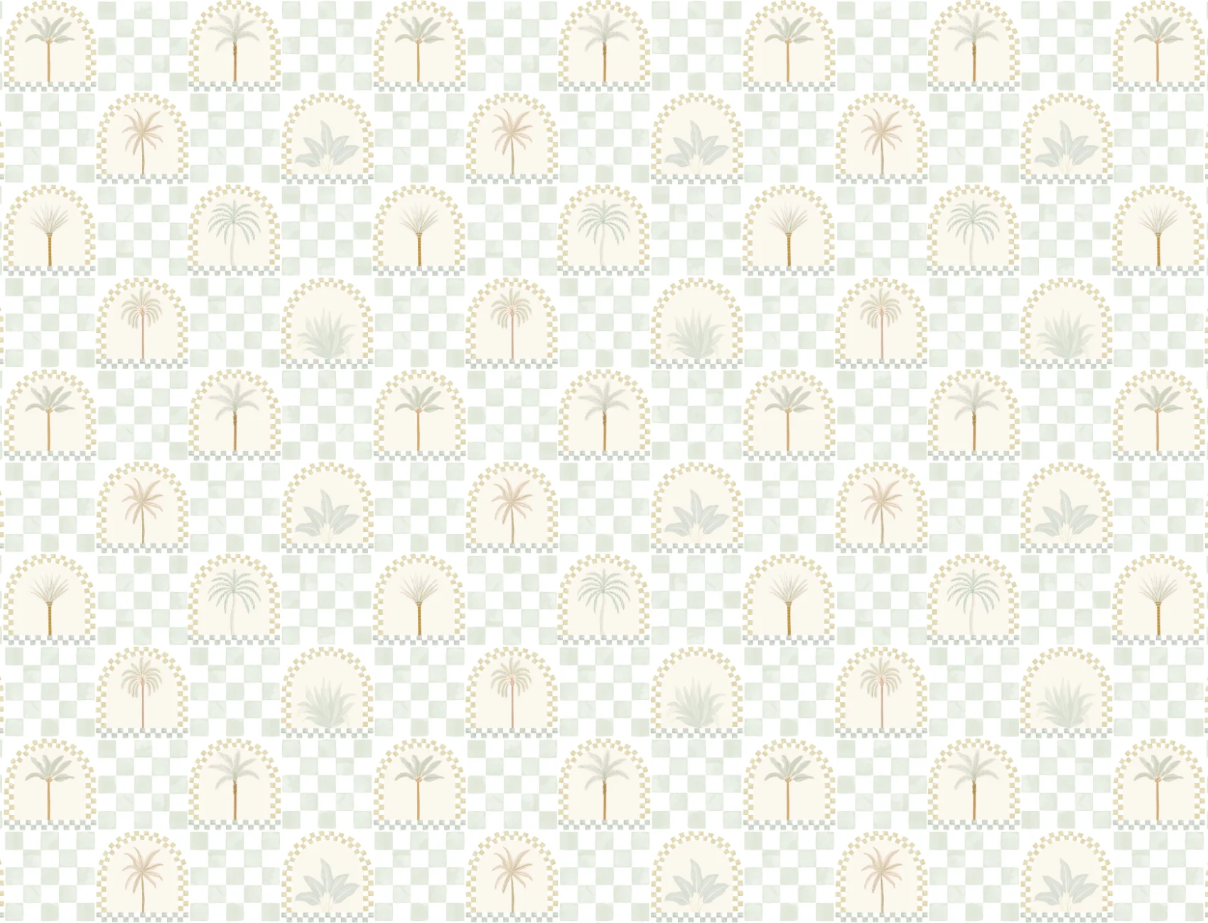 Green Mediterranean Palms Tile & Arch Mural