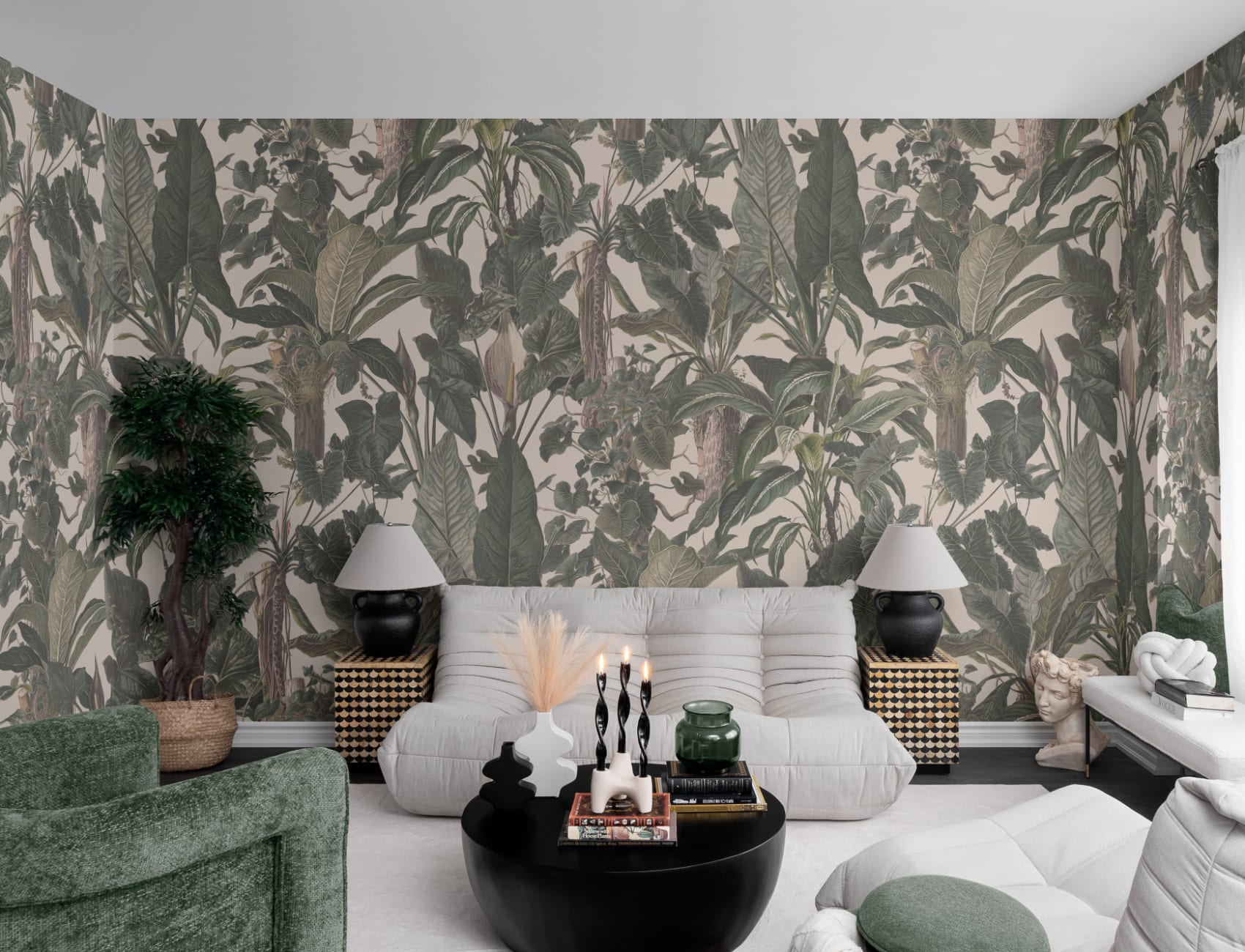 Classic Tropical Illustrated Leafy Plants Mural