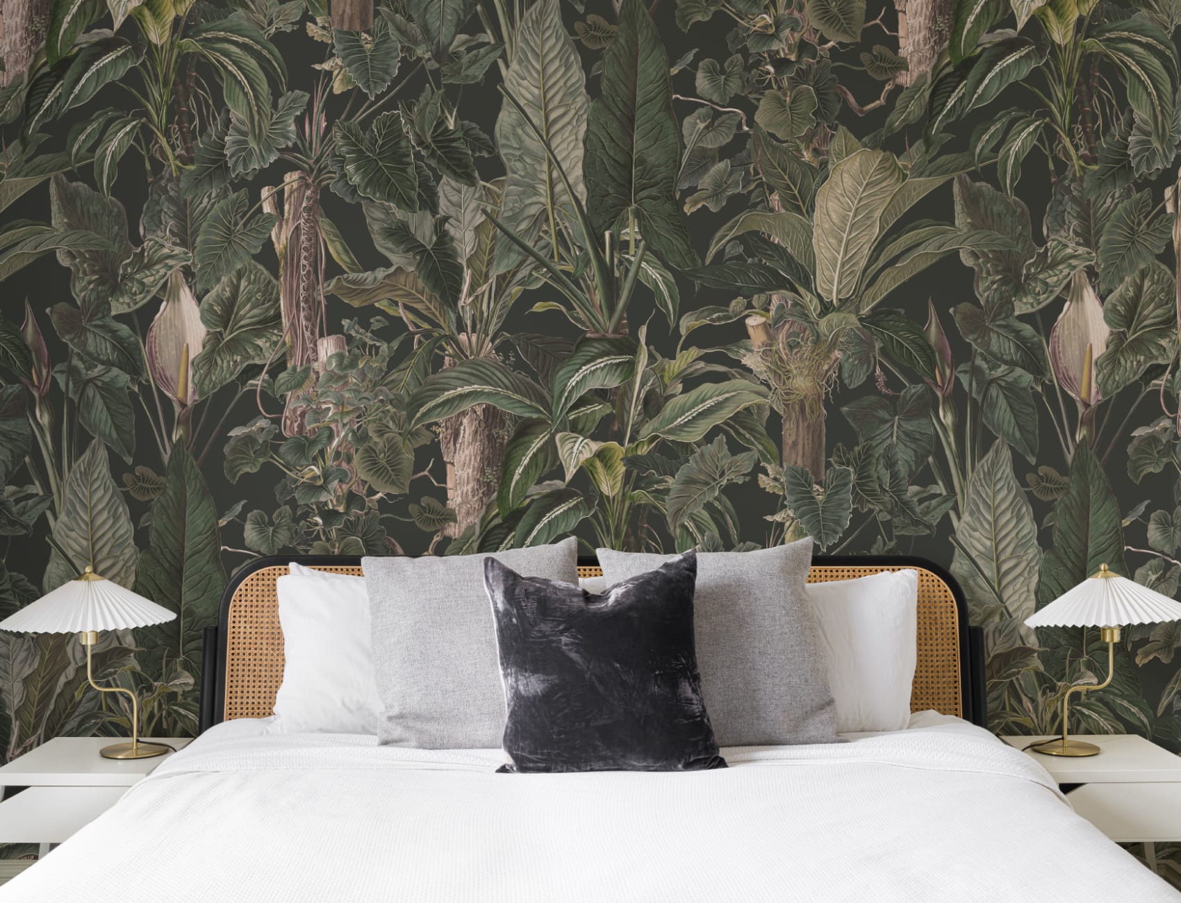 Papier peint panoramique vert tropical illustré Plantes à feuilles