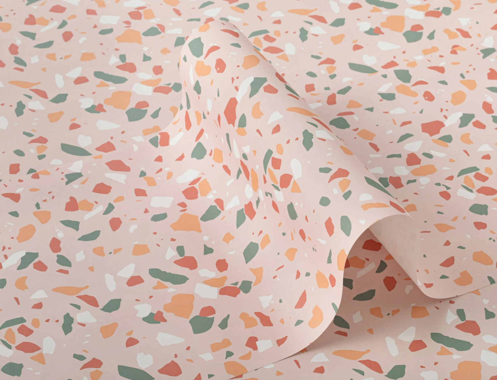 Trendy Terrazzo Repeat Pattern Behang Groen & Oranje
