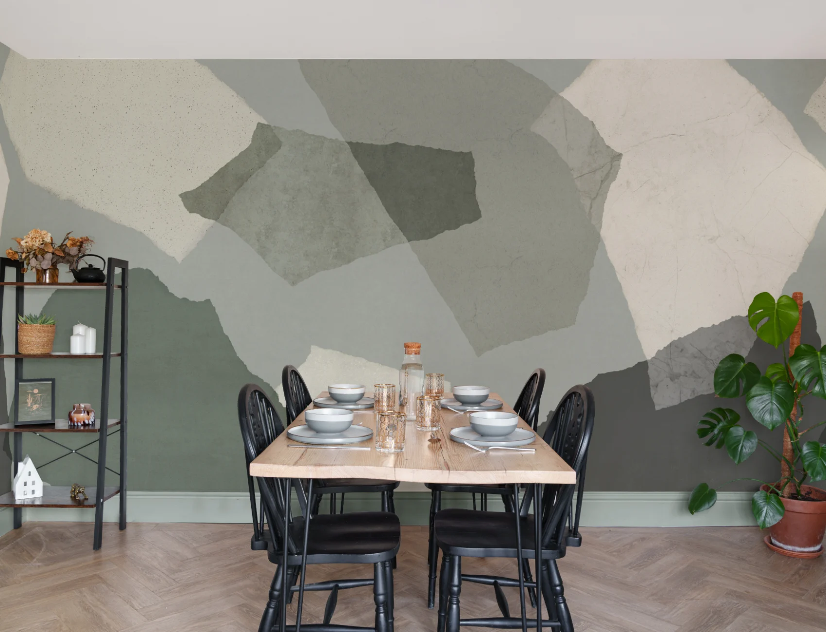 Green Abstract Minimalist Mural Adds Tranquil Elegant Vibes