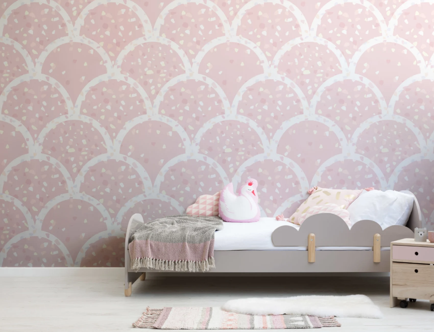 Cute Pink Terrazzo Scallop Pattern Wallpaper Mural