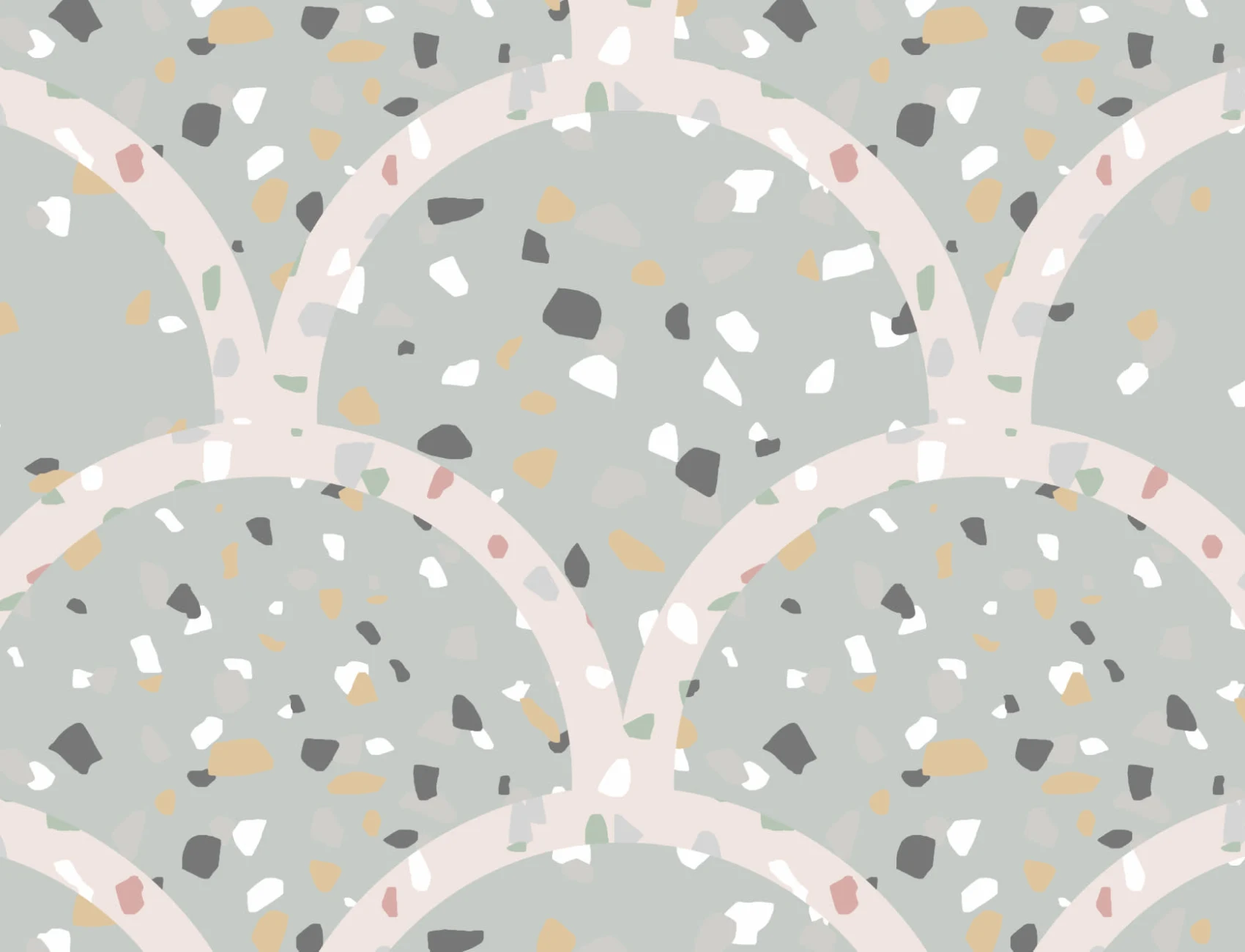 Sage Green Terrazzo Scallop Pattern Muurschildering