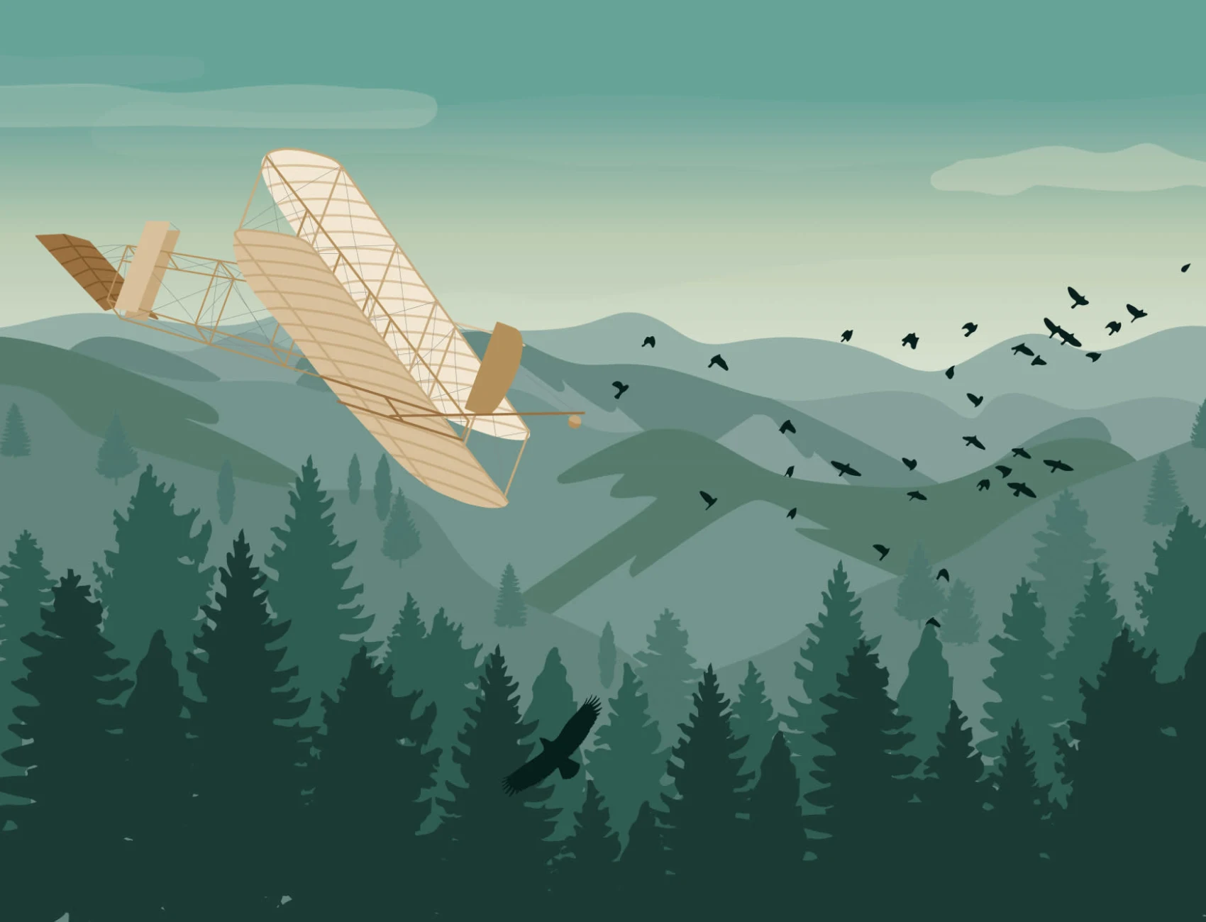 Wrights Brothers Vintage Plane Wallpaper Mural