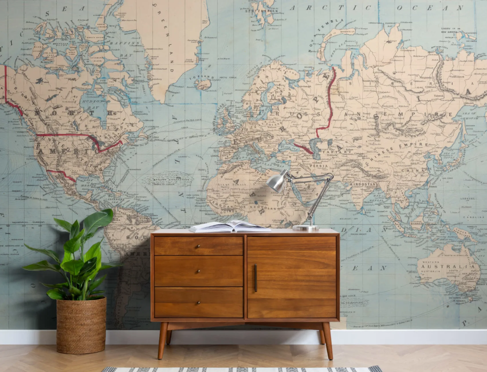 Mapa do Mundo Azul Vintage Papel de Parede Mural