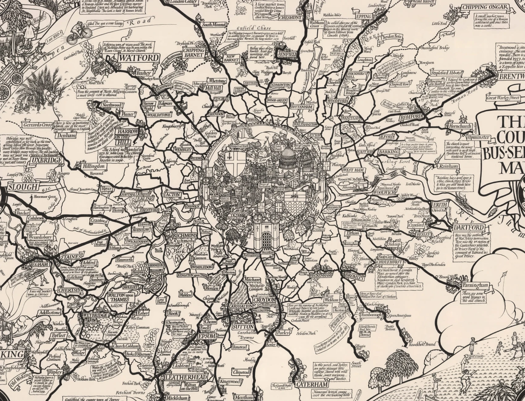 Vintage Londen Bussen Kaart Behang Muurschildering