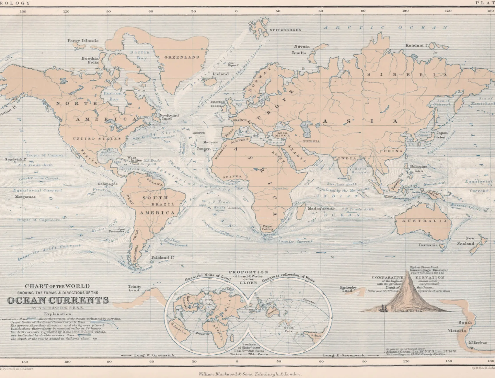 Papier Peint Panoramique Carte Vintage des Courants Marins