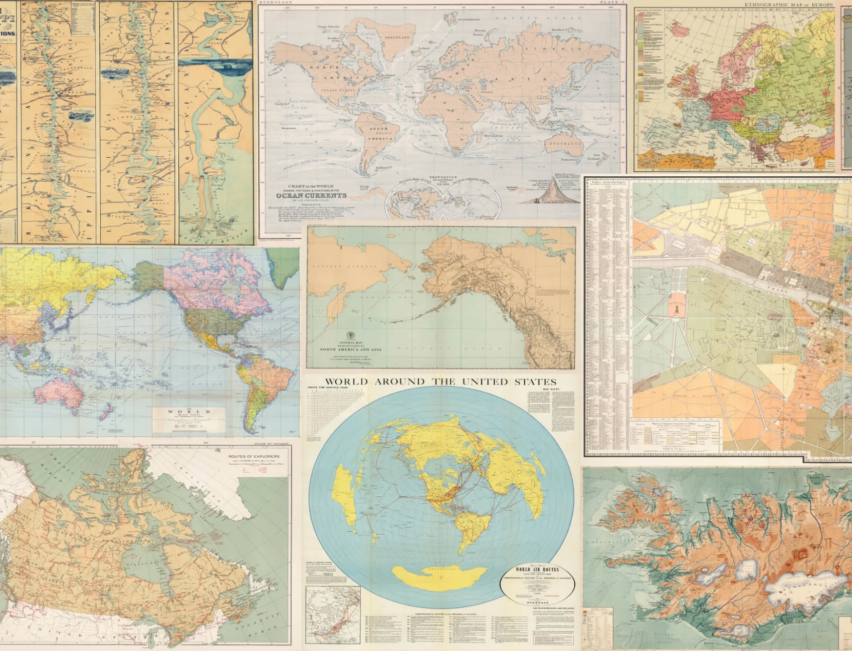 Vintage World Map Collage Wallpaper Mural