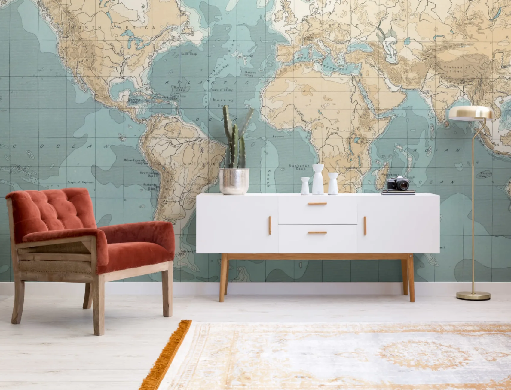 Mapa Vintage Bathyorographical Papel de parede Mural
