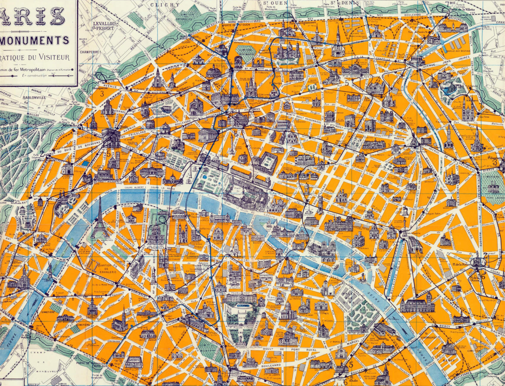 Vintage Parisian Streetmap Wallpaper Mural