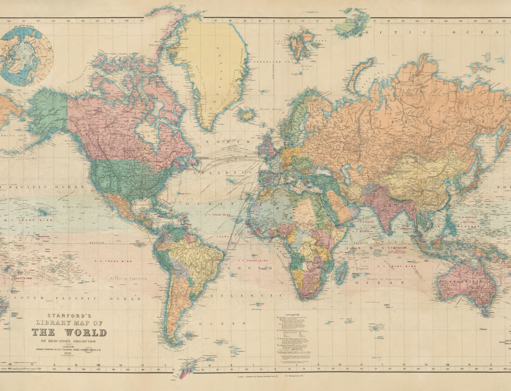 Mapa do mundo de projeção de Mercator Papel de parede Mural
