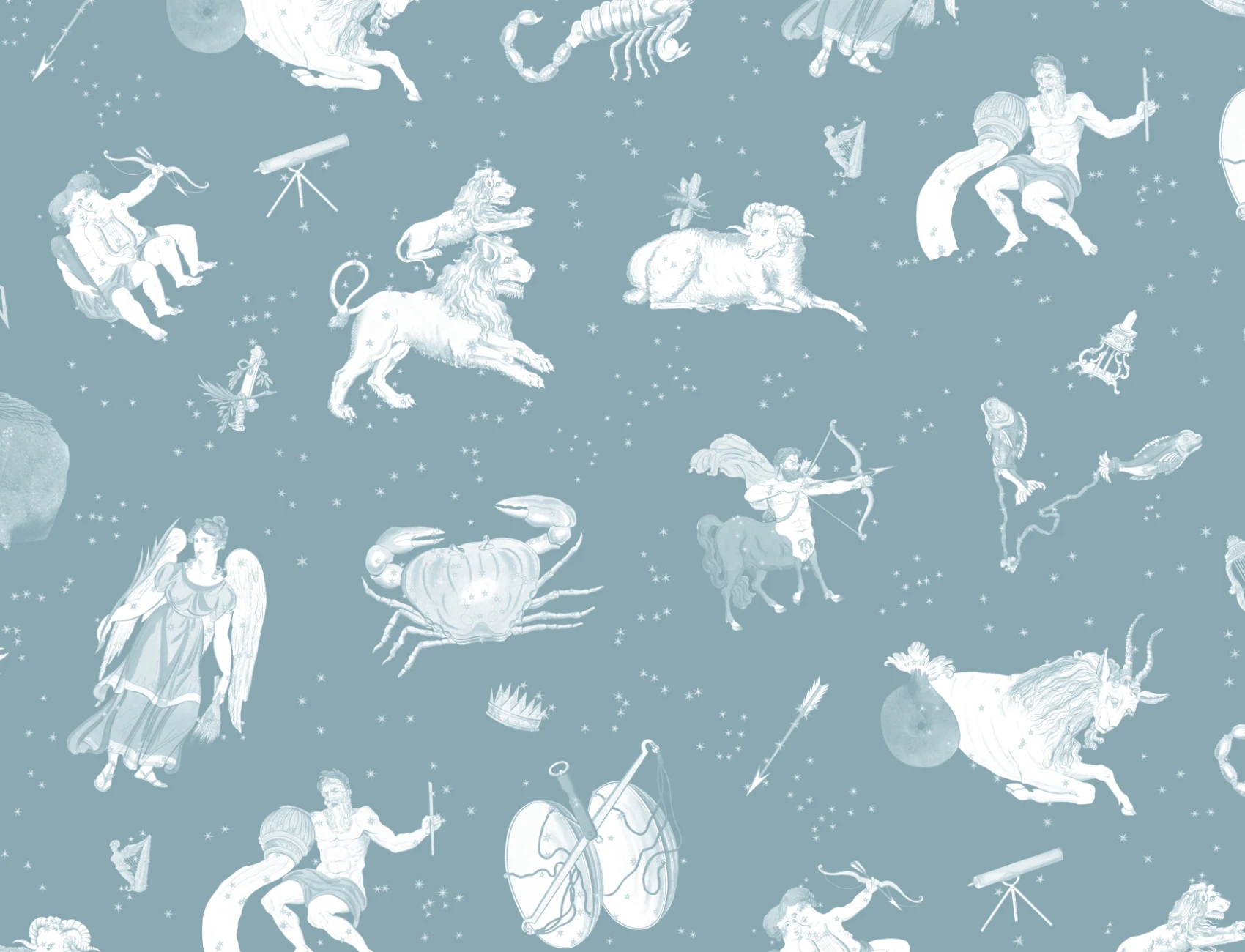 Blauwe Geïllustreerde Astrologische Sterrenbeelden Muurschildering