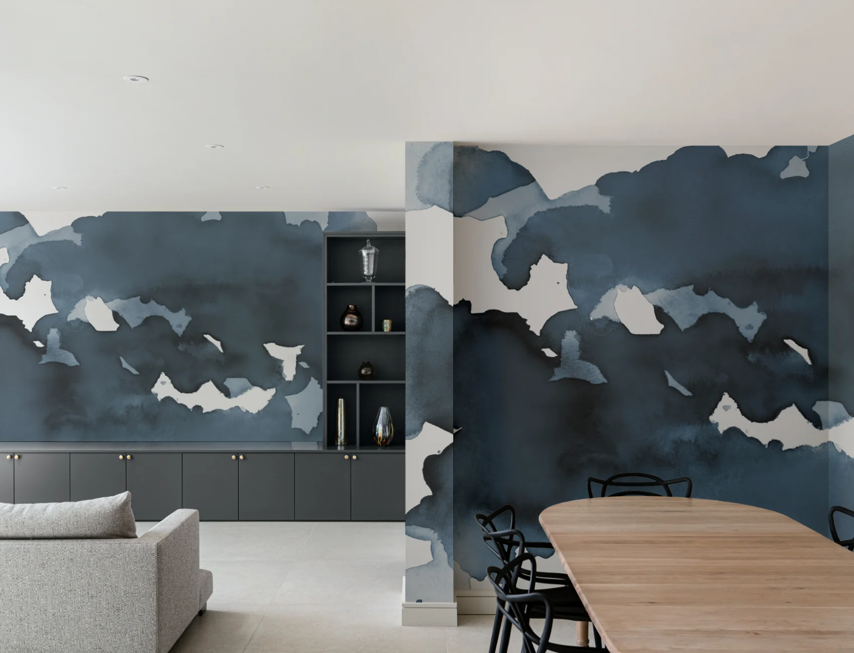 Mirage Deep Blue acuarelă Wallpaper Mural